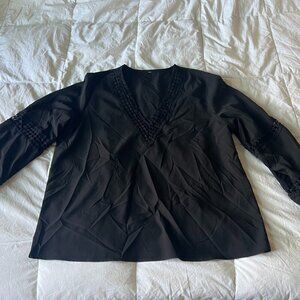 Black V Neck Lace Trim Blouse